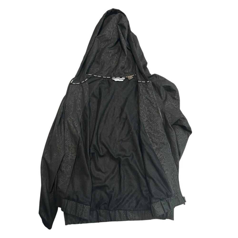 DKNY Sport Hooded Zip Jacket Black Snakeskin Print Mesh Lined XS Athleisure - Picture 3 of 10